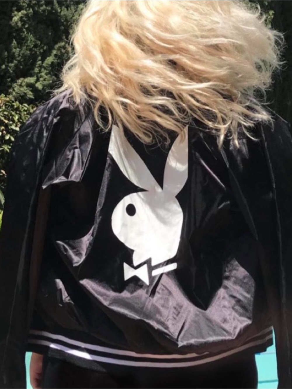 PLAYBOY Black Satin Bomber Jacket with White Bunny Logo